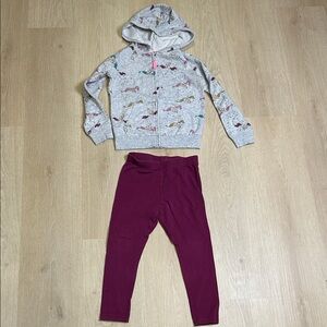 Jumping Beans Gray Sparkly Colorful Unicorn Zip Up Hoodie & Burgundy Leggings 5T